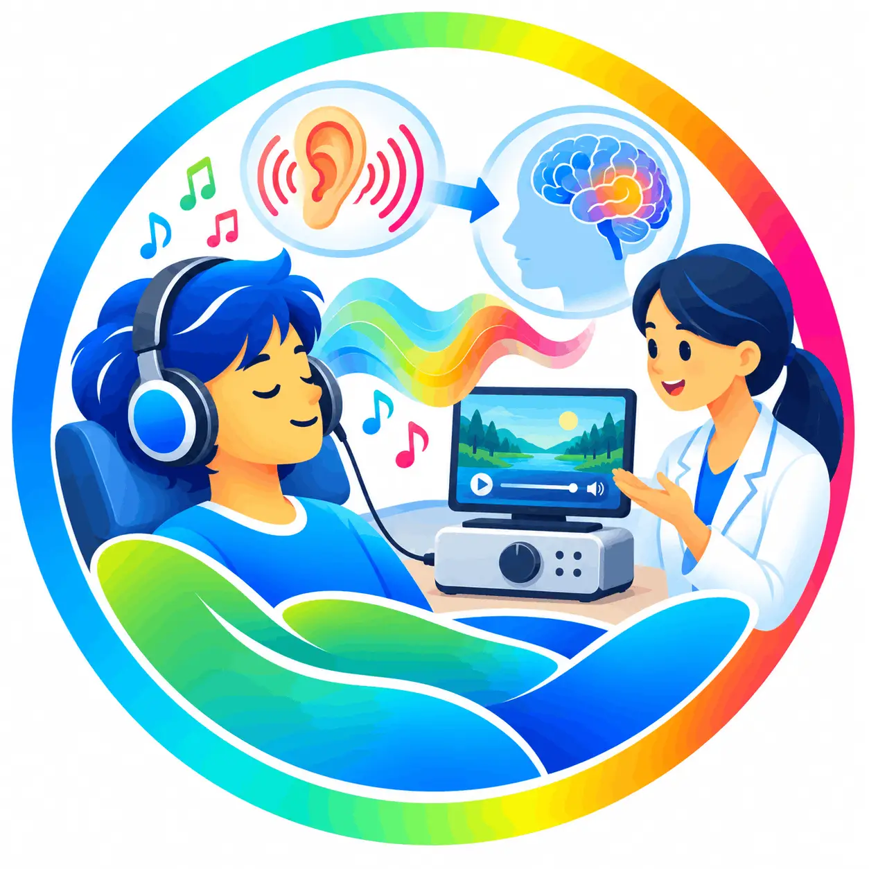 Tinnitus retraining therapy illustration for EarHearIndia in Greater Noida
